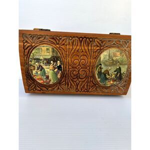 Vintage Wood Carved Trinket Jewelry Box 11 x 6 x 3"